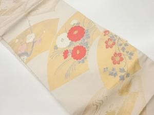 リサイクル　地紙に花々模様織出し名古屋帯